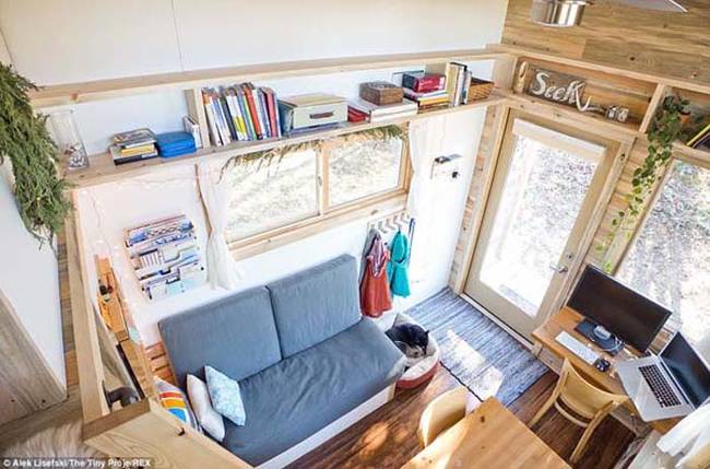 The tiny living space is efficient and totally cute.