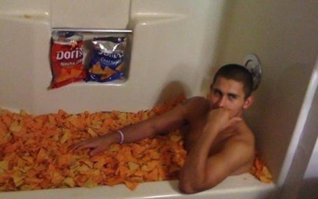 13.) Doritos Bath - Some people just take their grooming habits more seriously than others.