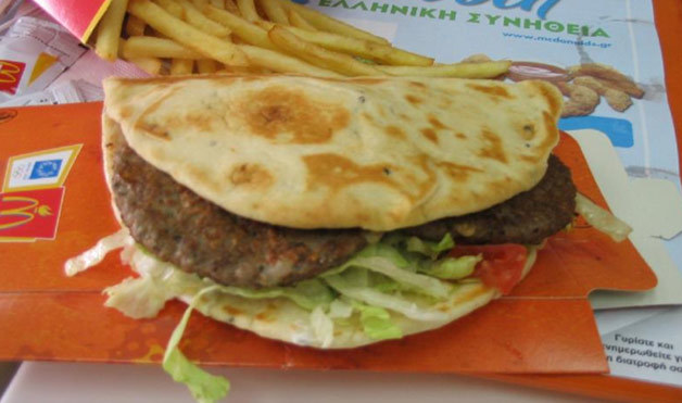 12. The Greek Mac flattens out the traditional BigMac with some pita bread in lieu of buns.