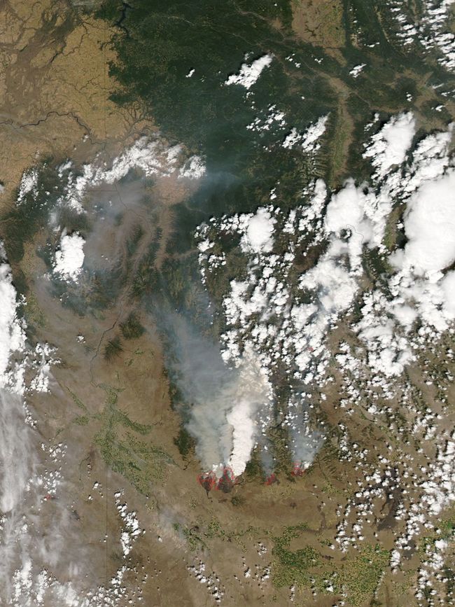 29.) Two wildfires in Idaho seen from space