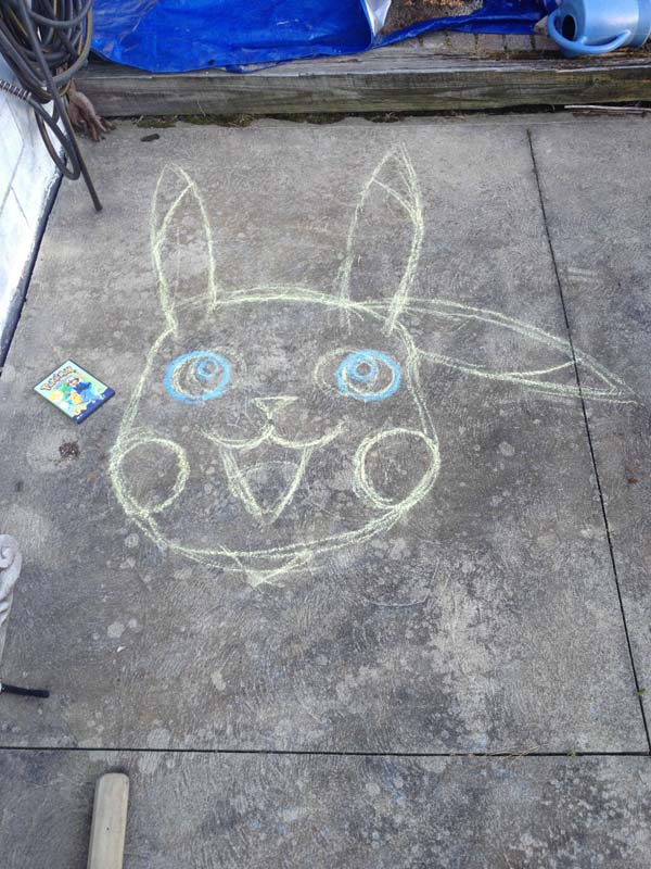 Time for Pikachu! First, the chalking...