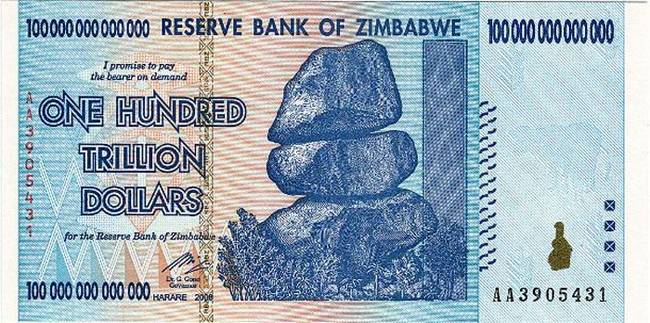 Zimbabwe - A Trillion Dollar Bill.