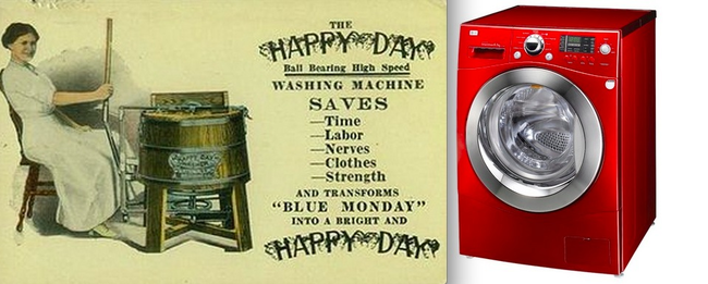 6.) A washing machine bucket VS a new washing machine.