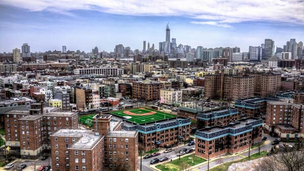 19.) A baseball field in the middle of the city (ersey City, New Jersey).