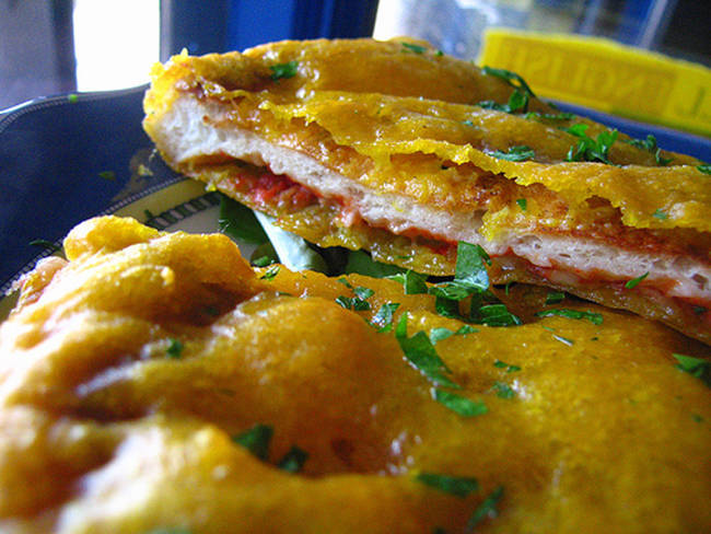 Deep-Fried Pizza from The Atlantic Chip Shop in Brooklyn, NY