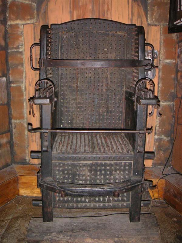 1.) An 18th century witch's chair, meant to kill the user via blood loss.