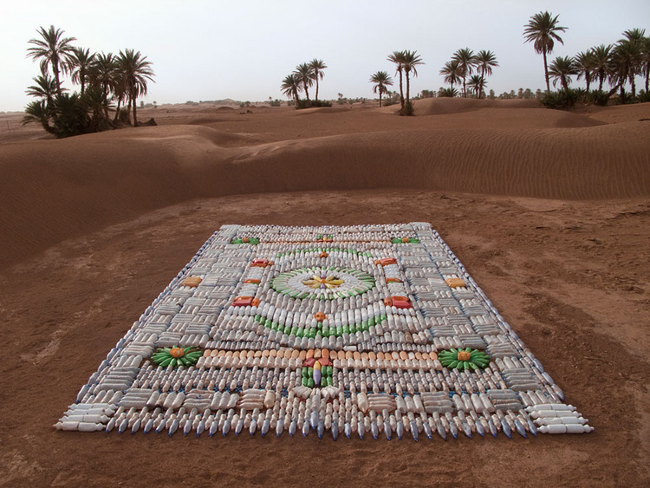 This bottle carpet was a commission, and while the team never tells, it seems to have some meaning behind it.