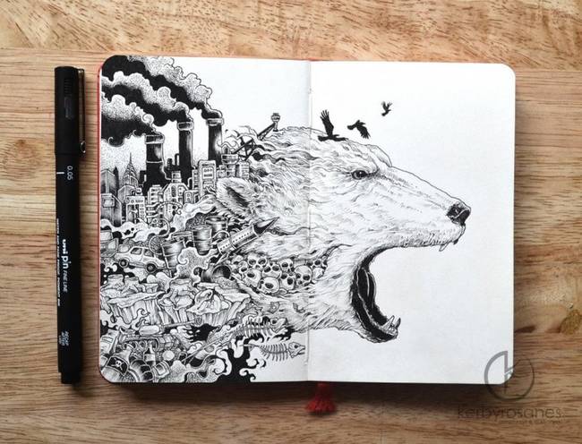 This doodle is a commentary on the ways in which industrialization affects the natural environment.