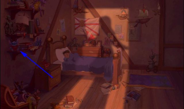 Treasure Planet - a doll of Stitch on the shelf