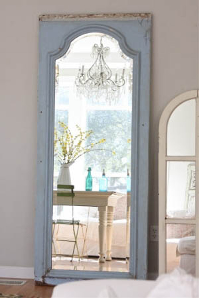 4.) Use an old door as a standing mirror frame.