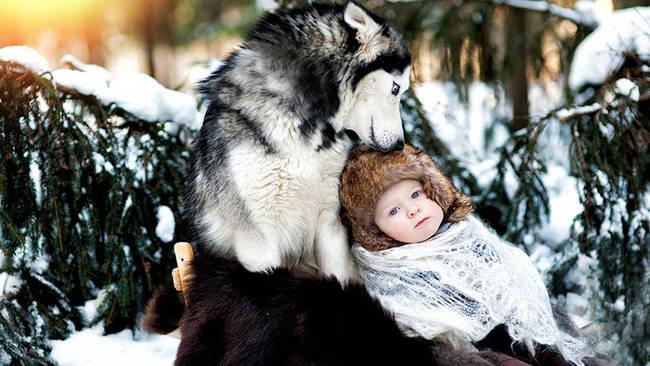 Raised by wolves, this kid is howling cute.