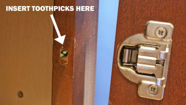 4.) Insert toothpicks to fix a stripped screw hole.