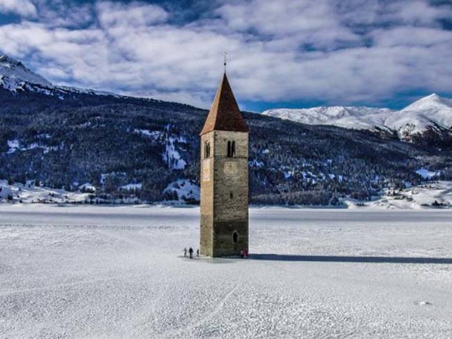 You can even walk out to the old bell tower during the winter when the lake freezes over.