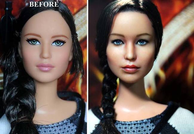 The original Katniss Everdeen doll looks like any run-of-the-mill Barbie. After Cruz worked his magic, it was a miniature Jennifer Lawrence.