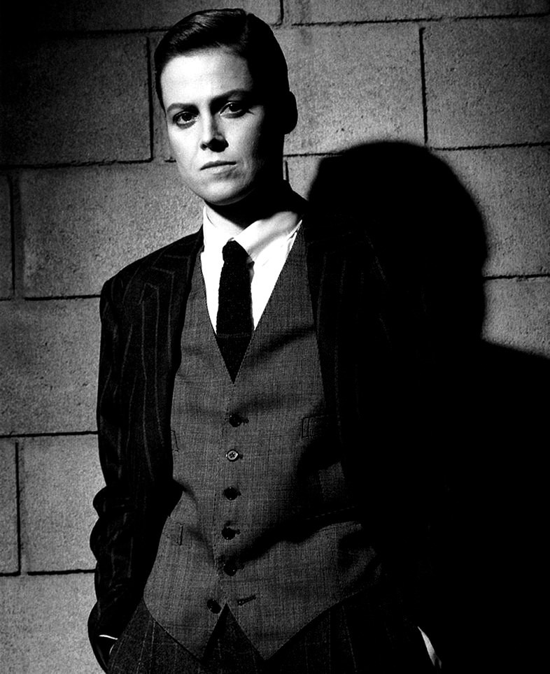 Sigourney Weaver in a suit.