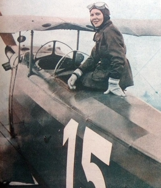 22.) Turkish aviator Sabiha Gökçen in the plane that she used to become the first female fighter pilot in 1937.