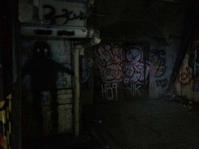 This creepy, dark figure was painted in multiple places throughout the silo.