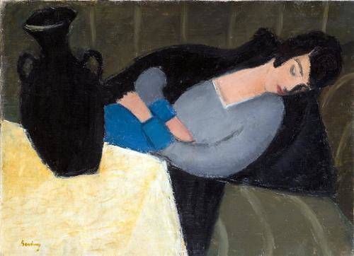 "Sleeping Lady with Black Vase" by Róbert Berény