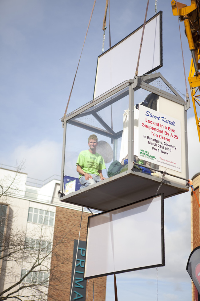 2010 - Lived in a small box for a week suspended by a crane.