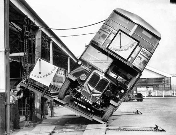 19.) Makers of the London double decker bus prove that they weren't a tipping hazard (1933).