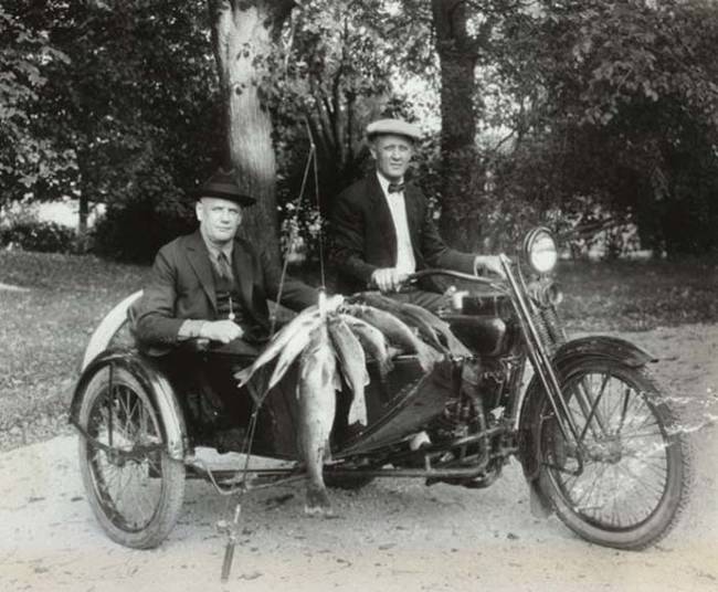 Here is a real photo of William Harley (right), and Arthur Davidson (left) from 1924.