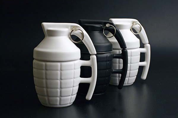 22.) Hand grenade mugs