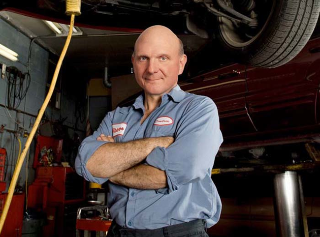 12.) Steve Ballmer as a mechanic. Net worth: $20.8 billion.