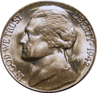 8.) 1942-1945 Silver Nickel.