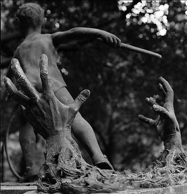 This mega-creepy grave is from a cemetery in Genoa, Italy.