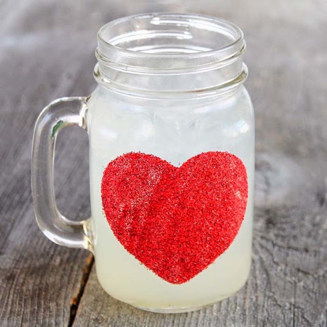 Glitter Heart Mason Jar Mugs