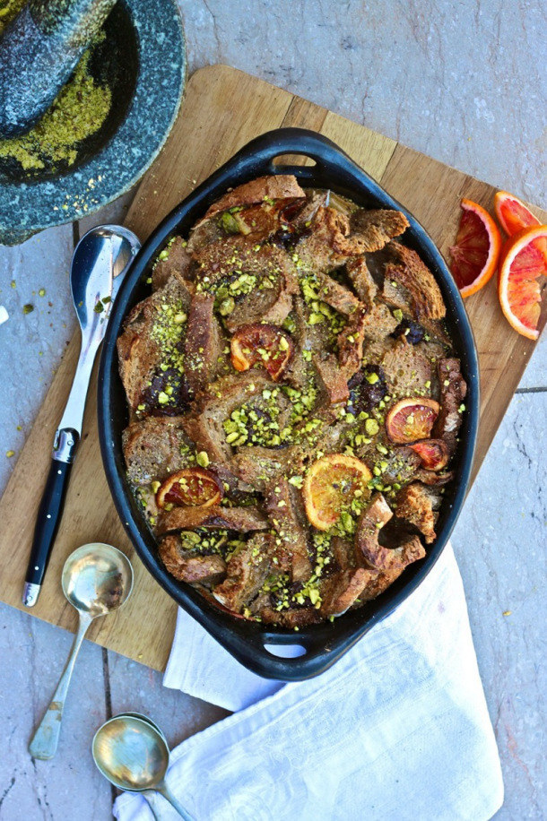 18.) <a href="https://fingerforkknife.com/2013/07/27/blood-orange-chocolate-salted-pistachio-bread-pudding/" target="_blank">Blood Orange, Chocolate and Pistachio Rye Bread Pudding</a>