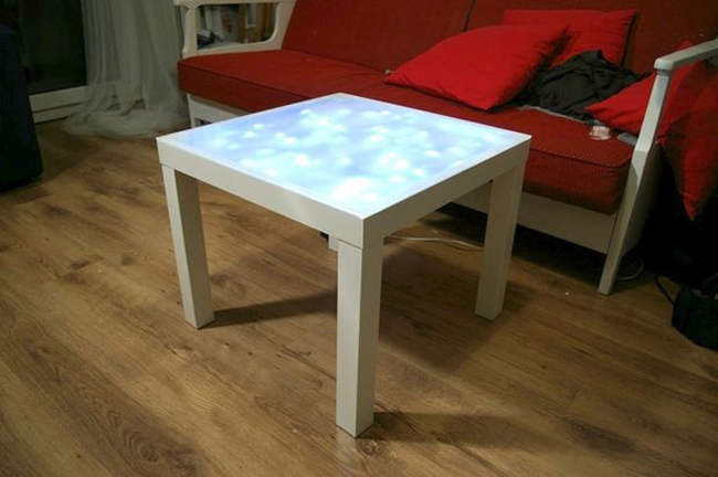 11.) Brighten up your coffee table with <a href="https://www.instructables.com/id/Ikea-lack-plus-light/" target="_blank">some added light</a>.