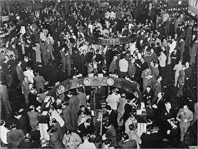 This is the floor of stock market on Black Tuesday. It was chaos.