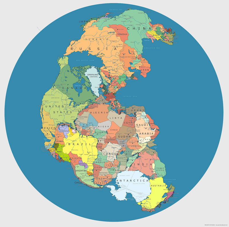 4.) Map of ‘Pangea’ with Current International Borders