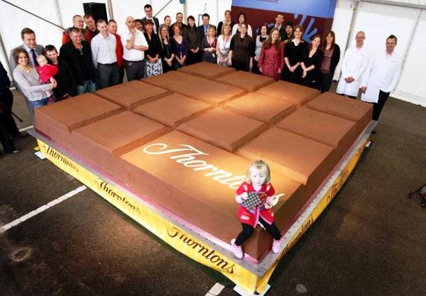 13.) The largest chocolate bar weighed 12,770 lbs. Thorntons plc in Alfreton, Derbyshire, UK created it in October 2011.