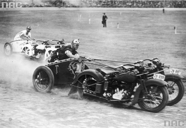 Motorcycle chariot racing is exactly what it sounds like. A motorcycle (or two) are strapped to the front of a chariot and raced like the good old days of the Roman Empire.