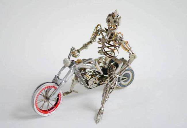 Justin Gershensen-Gates' Terminator-esque figure atop Tanenbaum's motorcycle.