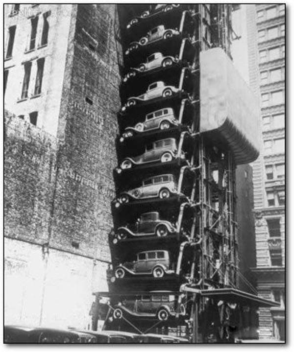 22.) A Model T elevator garage in Chicago (1936).