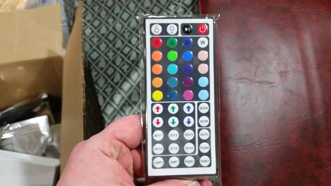 The LED lights can change colors with this remote.