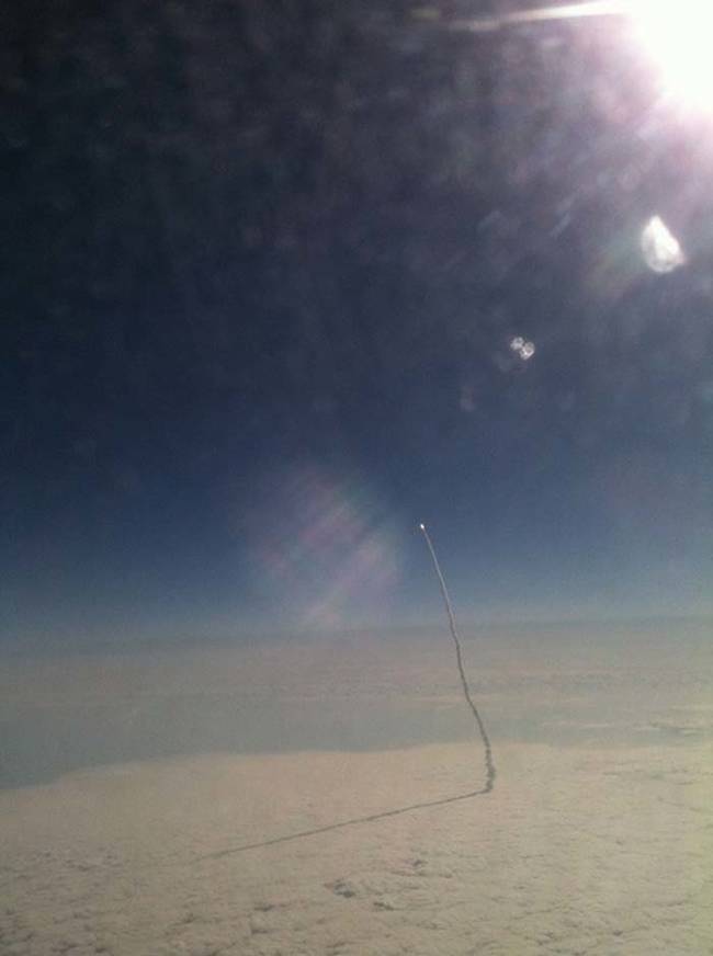 The space shuttle Endeavor taking off.