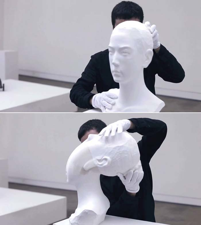 The stretchiness of the sculptures gives them a completely different meaning.