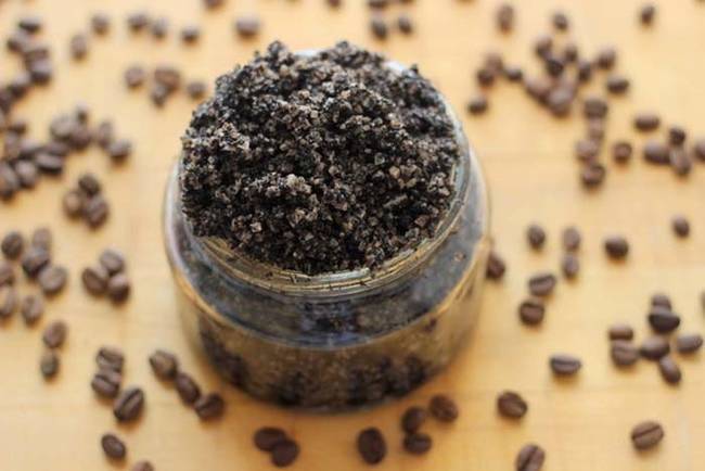 Get rid of flaky, dead skin with a coffee salt scrub.