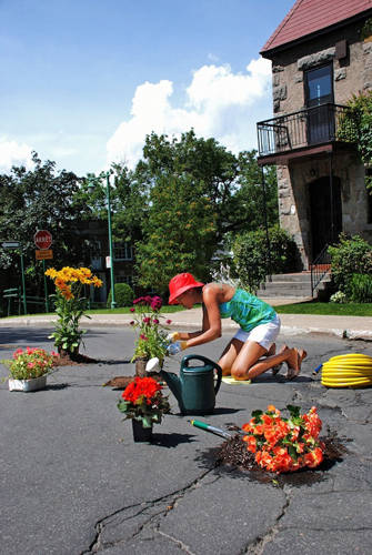 Flower pot holes.