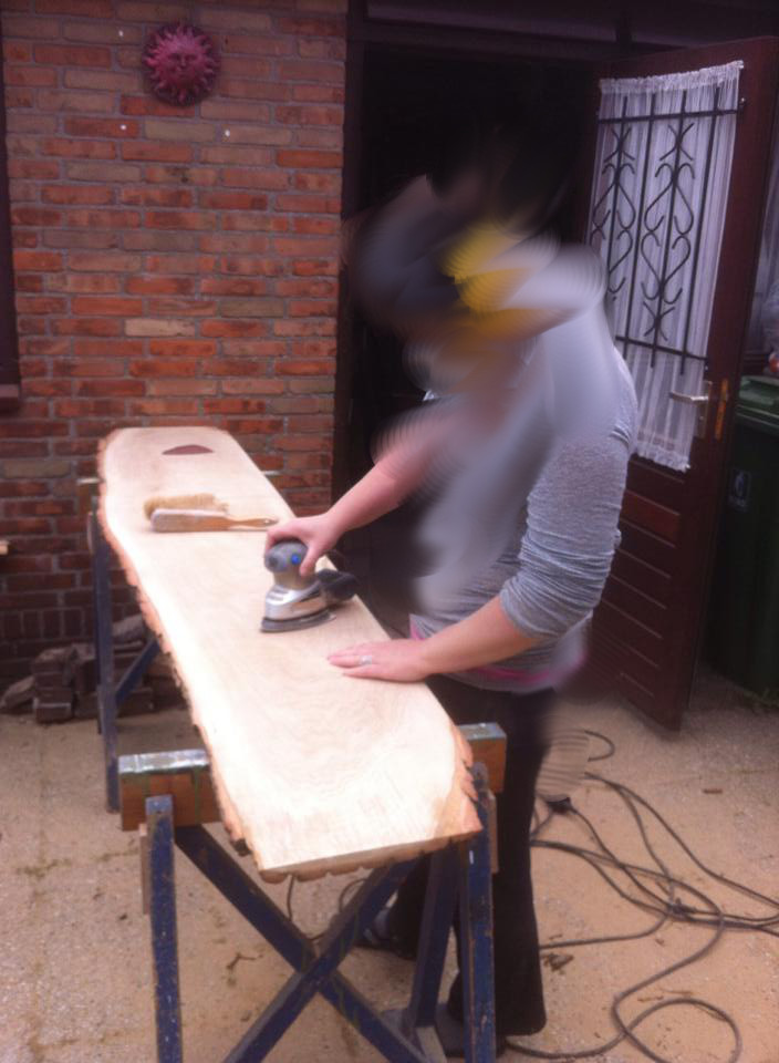 First step: sanding down the surface.