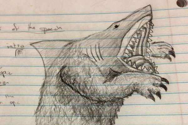 Some doodles can be fun, like this bear-shark. This creature is feared on both land and sea.