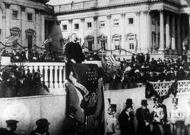3.) Teddy Roosevelt delivering a speech to the American people in 1905.