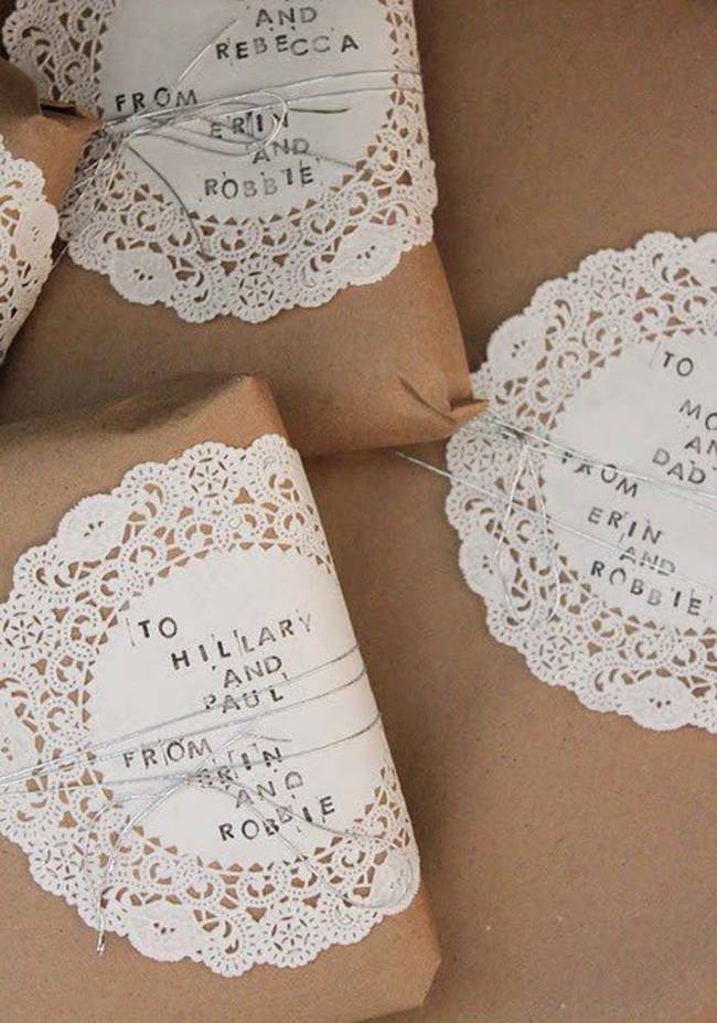 Use doilies instead of gift tags for a simple but elegant design.