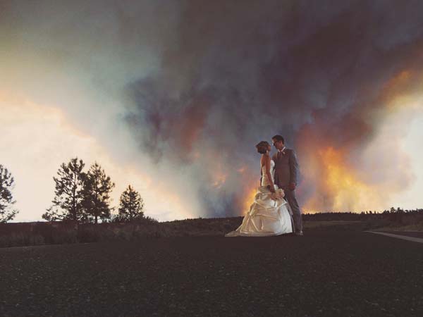 After they said "I do," the newly married couple and their guests rushed off to a safer location.