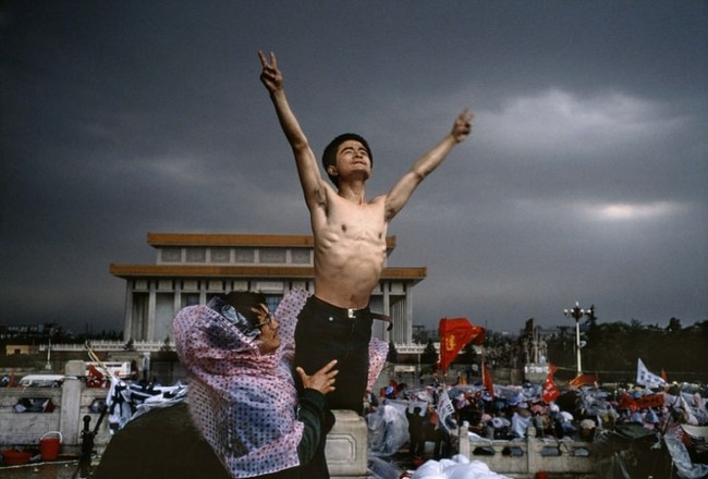 11.)  A protester in Tiananmen Square, Beijing in 1989.