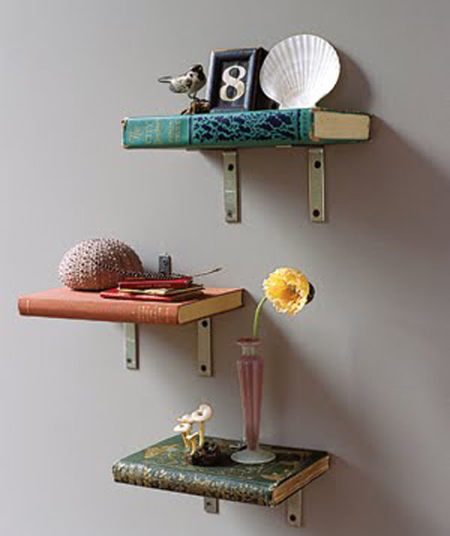 1.) Turn old books into cute shelves.